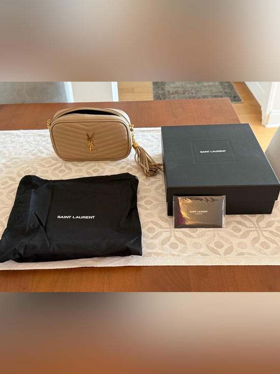 Saint Laurent Handbags - Saint Laurent Taupe Mini Lou Camera Bag w/ Tassel